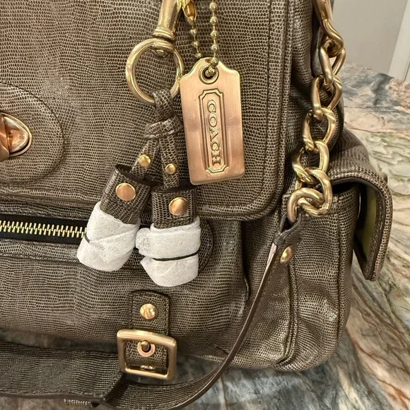 Coach Sydney Special Edition Turnlock Satchel Shoulder Bag Embossed Lizard